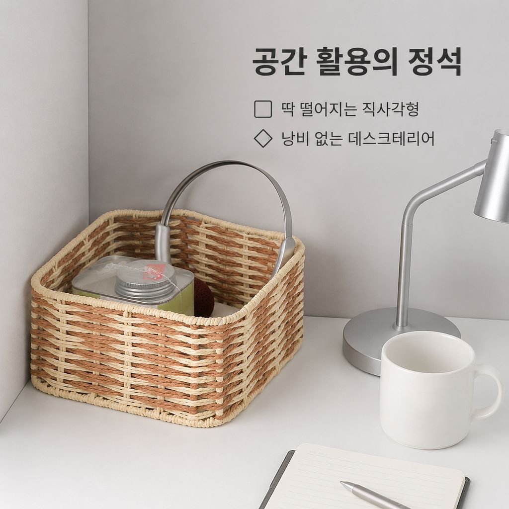 책상용 직사각형 직조 수납 바구니