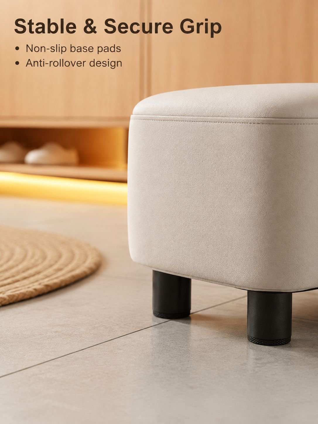 Leather upholstered shoe changing stool