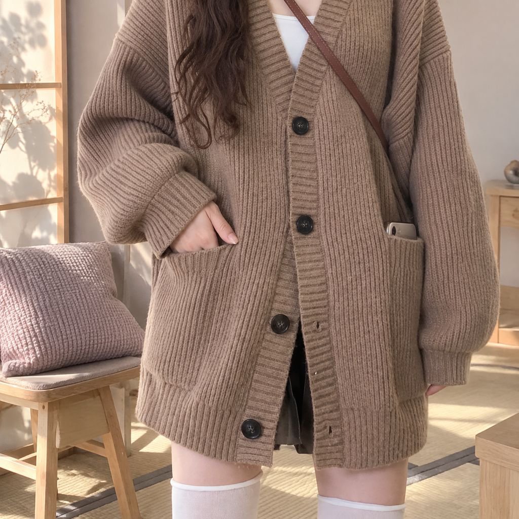 ゆったりシルエットのシンプルニットカーディガン
