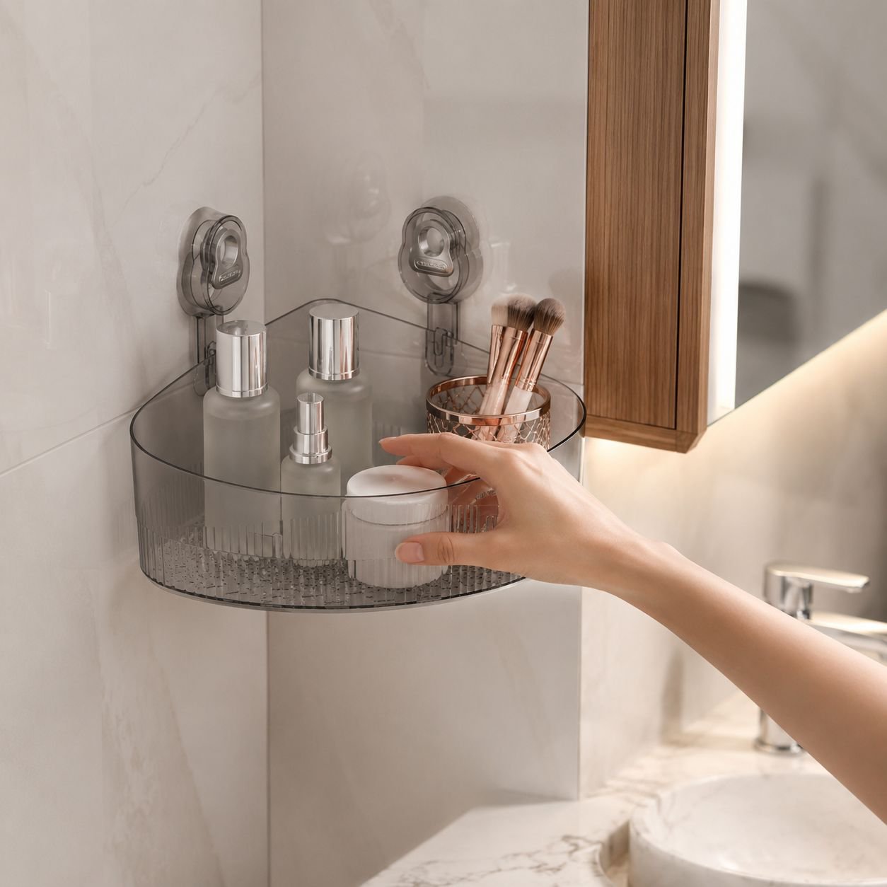 Sturdy and reliable suction storage rack in use