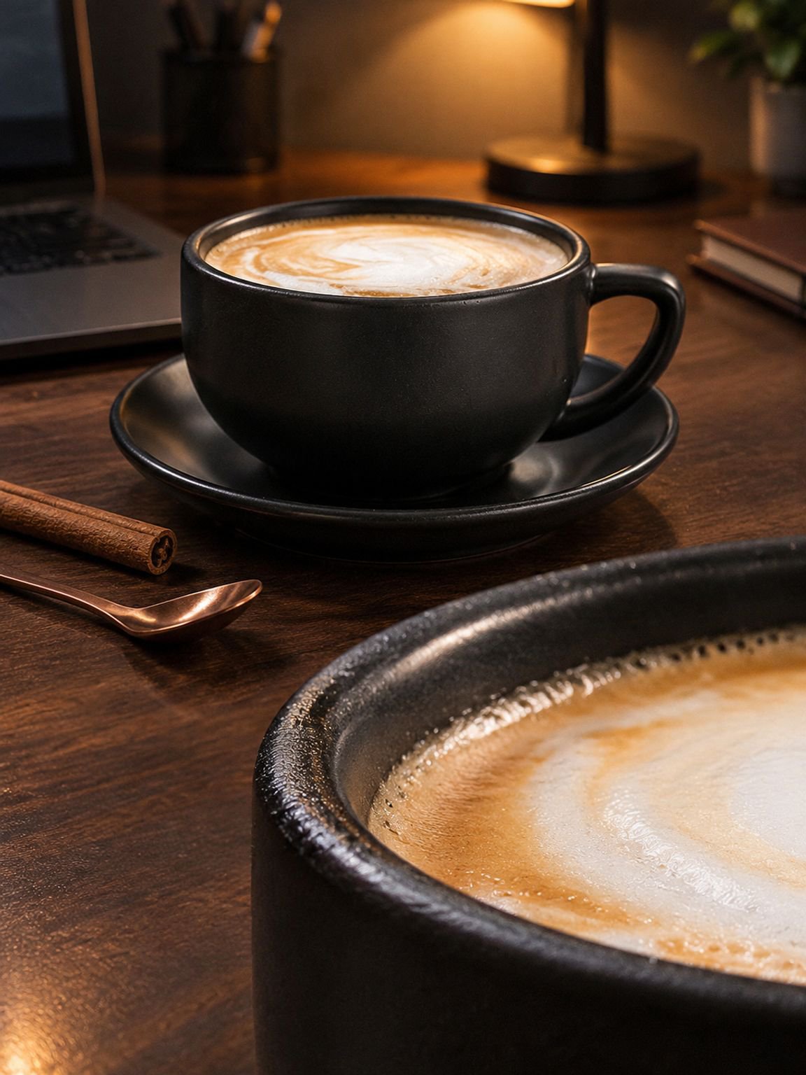 Set of ceramic coffee cups with elegant matte texture