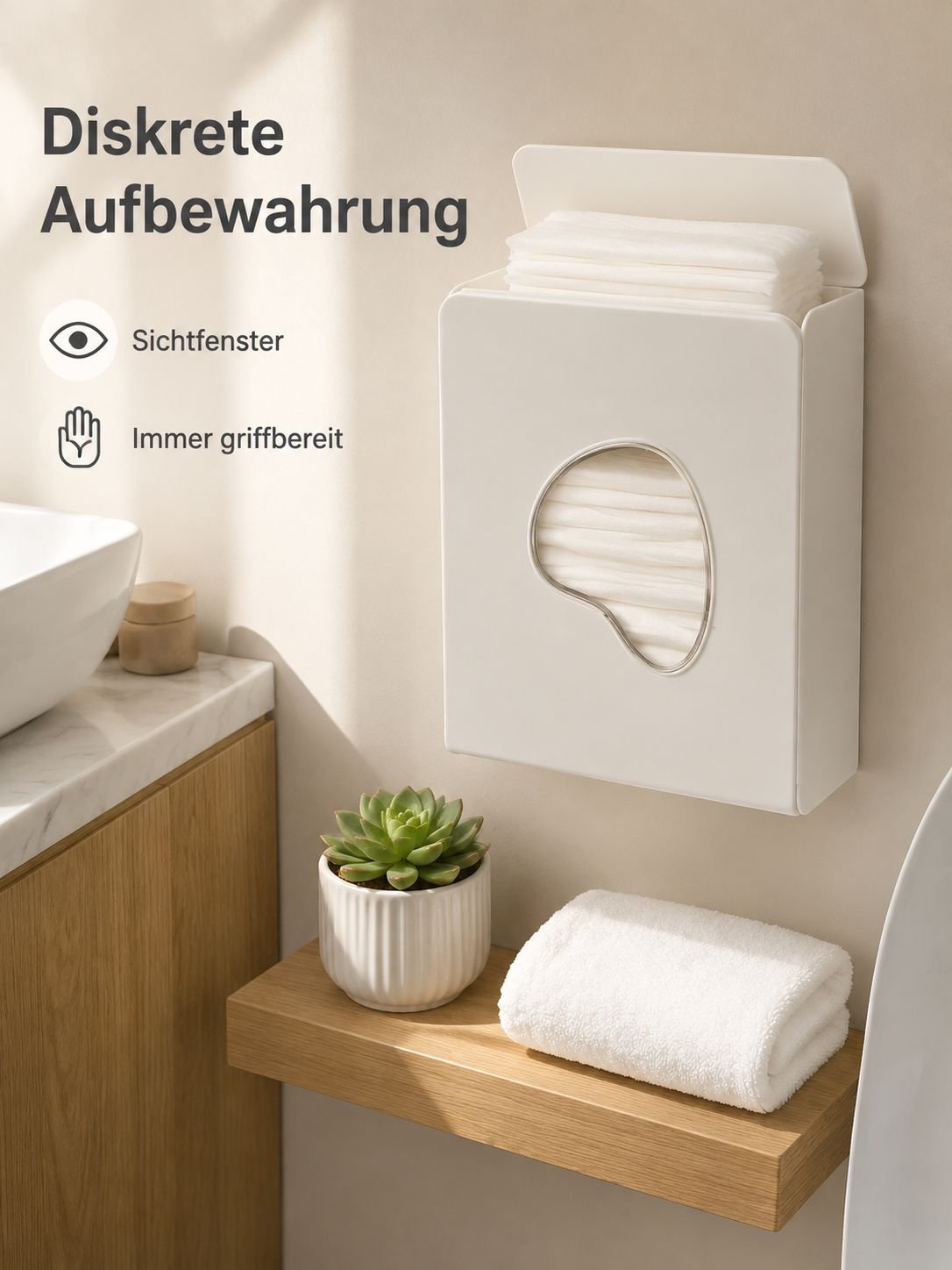 Wandmontierter Aufbewahrungsbehälter für Damenbinden ohne Bohren für das Badezimmer