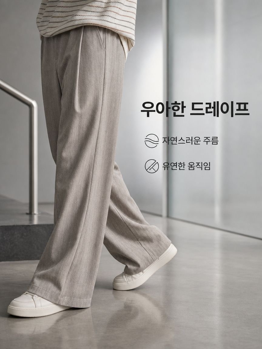 올드머니 스타일 드레이프 와이드핏 캐주얼 슬랙스