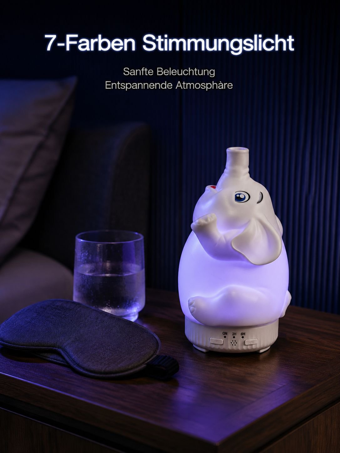 2026 Neue drehbare Elefanten-Aroma-Diffusor (mit 7-Farben-Licht und Quallen-Befeuchtungsmittel) 