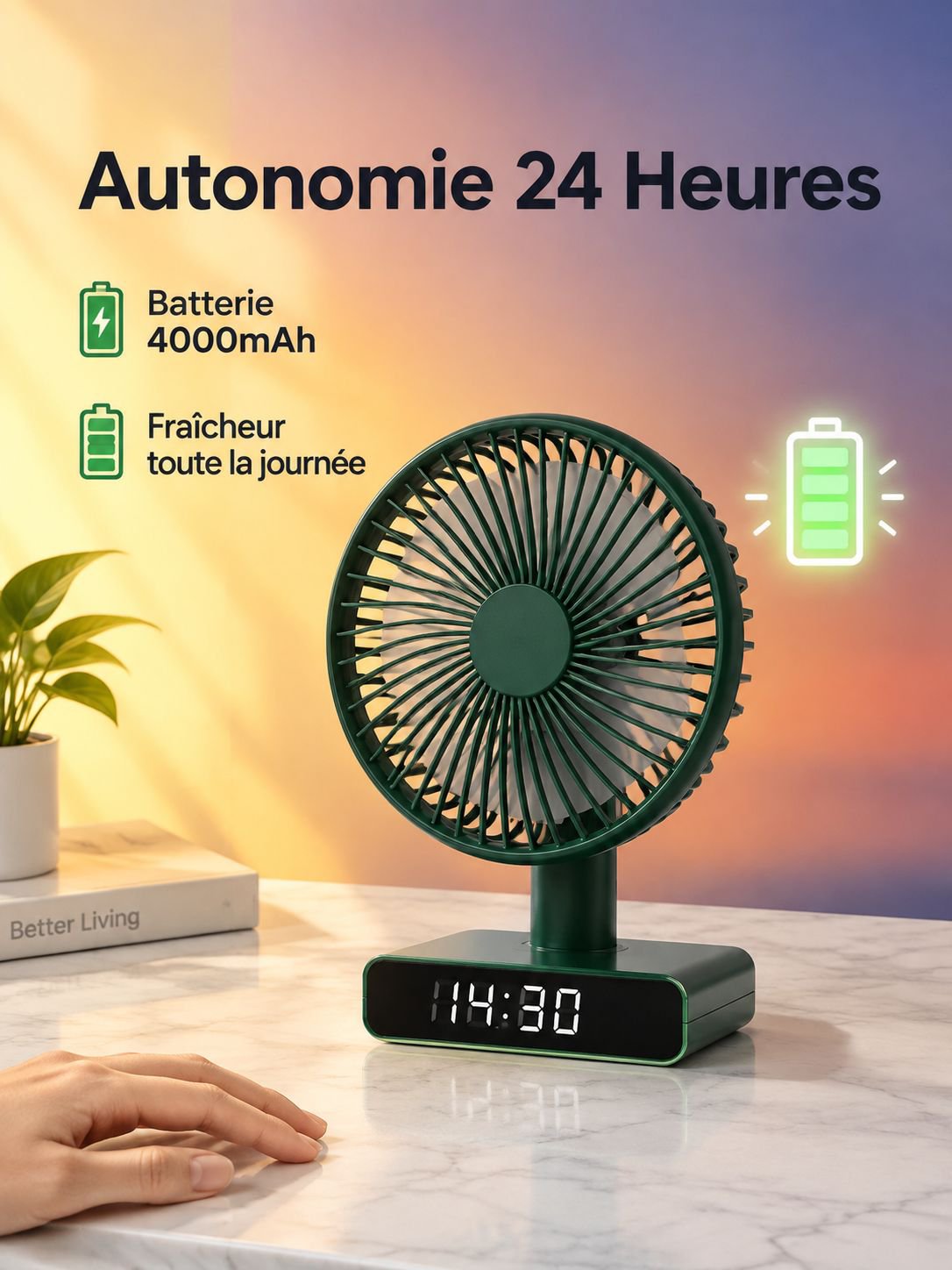 Mini ventilateur de bureau, silencieux, rechargeable par USB, idéal pour les étudiants, les bureaux 