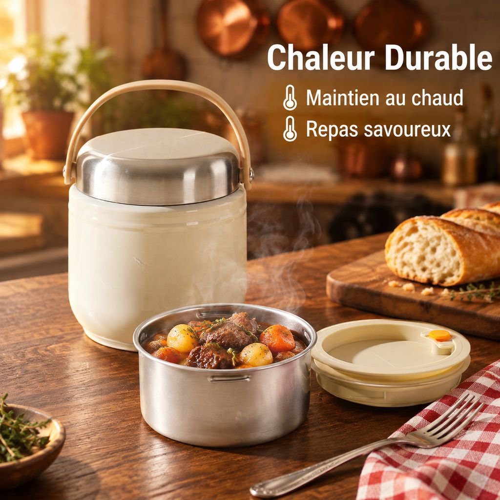 Boîte Repas Isotherme Inox 12H Thermos Bento Portable pour Bureau Étudiant