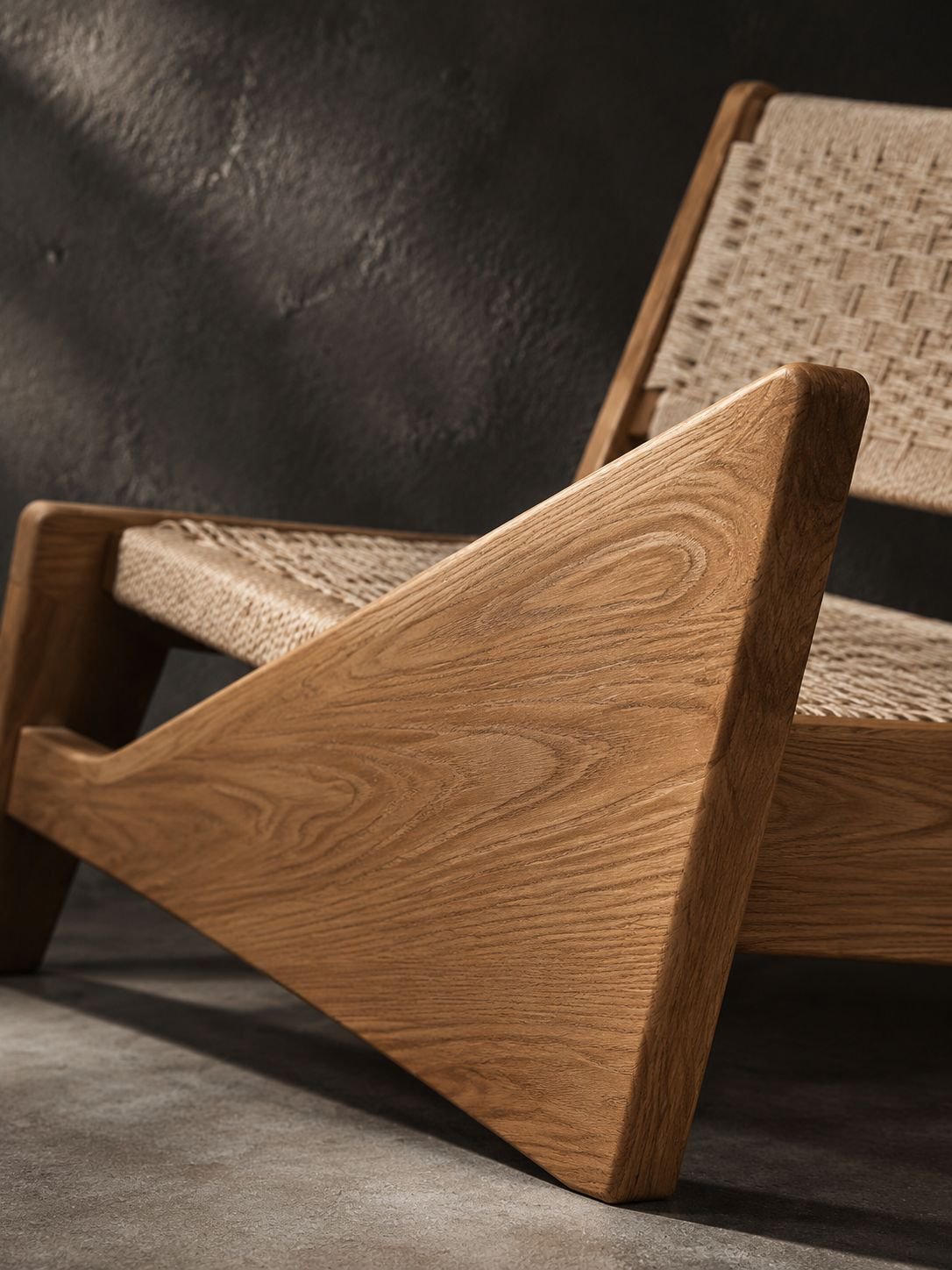 Vue latérale du fauteuil vintage wabi-sabi