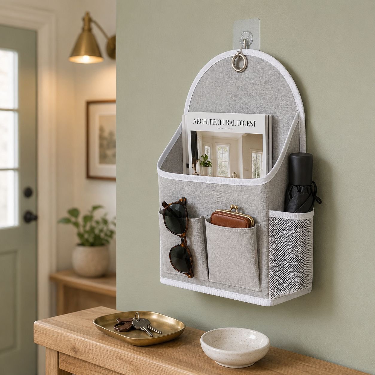 Eco-friendly burlap storage bag with multiple pockets