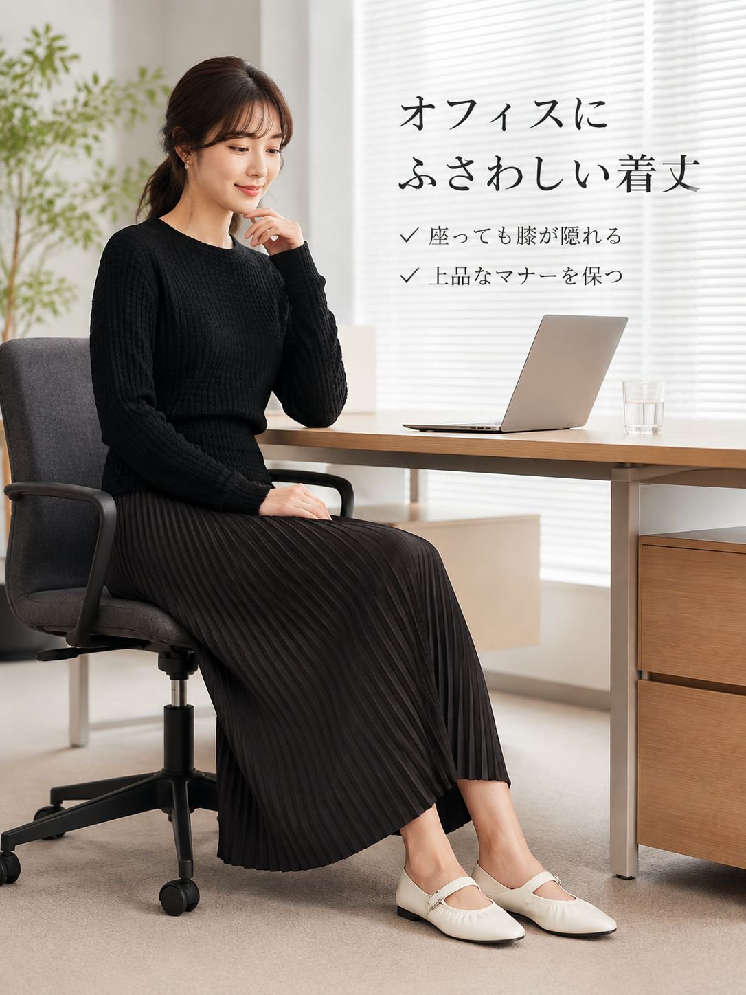 日本風デザインプリーツロングスカート レディース 通勤エレガントAライン細見えスカート