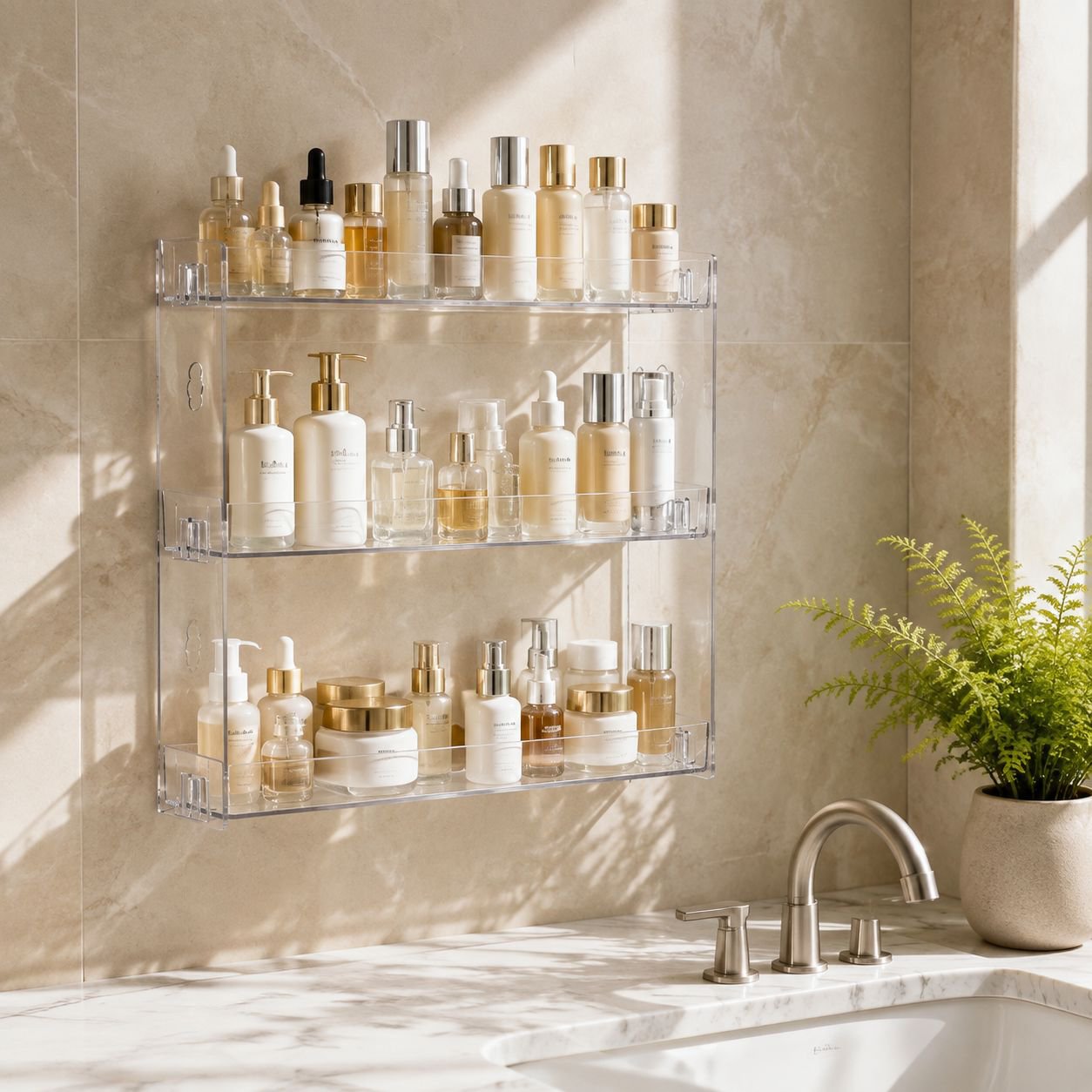 Home Acrylic Transparent Multi-layer Figurine Display Rack Punch-free Wall Mounted Organizer