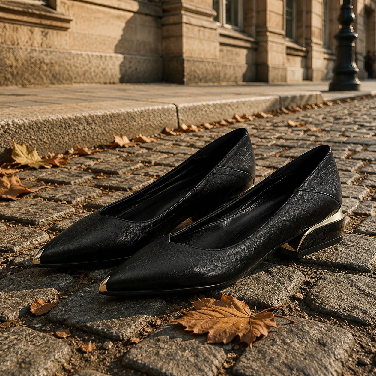  Damen-Slipper in Schwarz mit breitem Absat