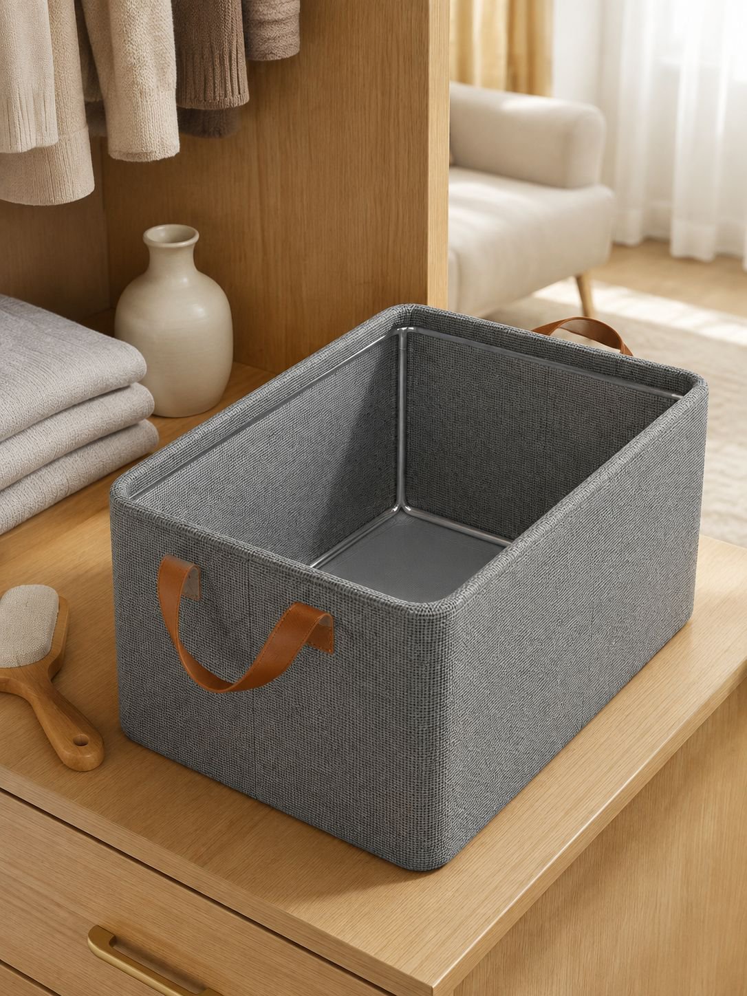 Faltbare Aufbewahrungsbox mit Stahlrahmen in Wohnzimmer