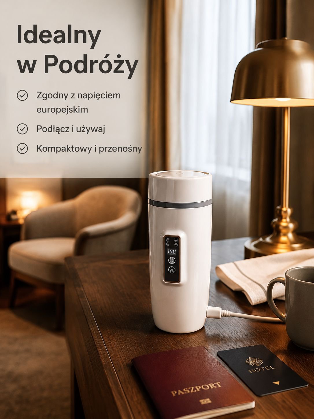 Przenośny, elektryczny kubek na gorącą wodę, wielofunkcyjny kubek na wodę 110 V, inteligentny czajni