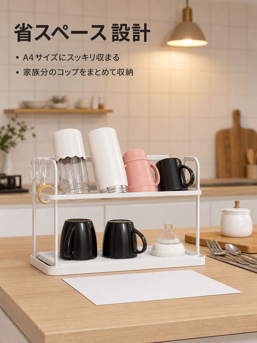 キッチンデスクトップ二層逆さ排水カップラック茶器収納ラック