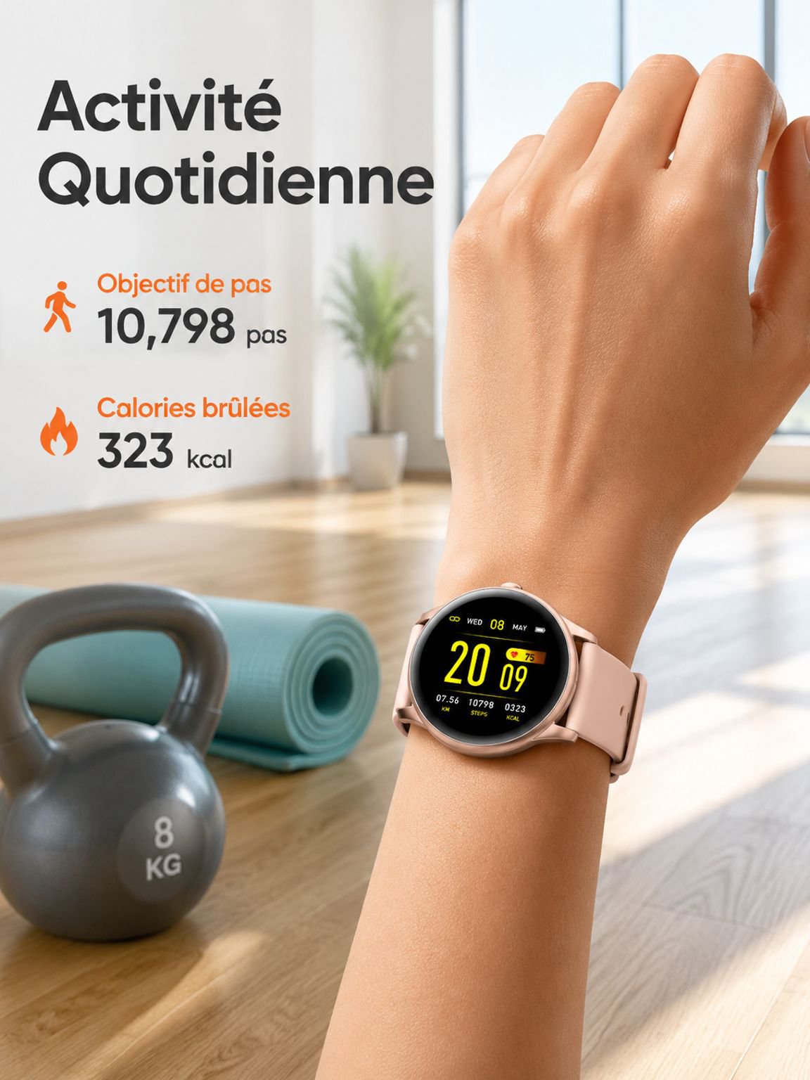 Bracelet connecté affichant le nombre de pas quotidiens