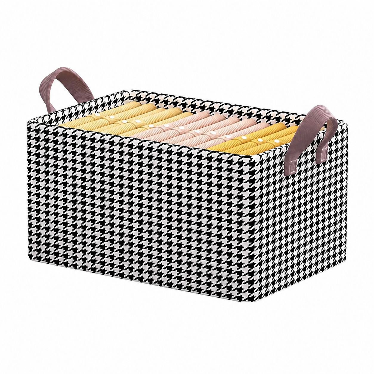 Houndstooth Pattern Steel Foldable Clothes Organizer Box with Handle, Suitable for Pants