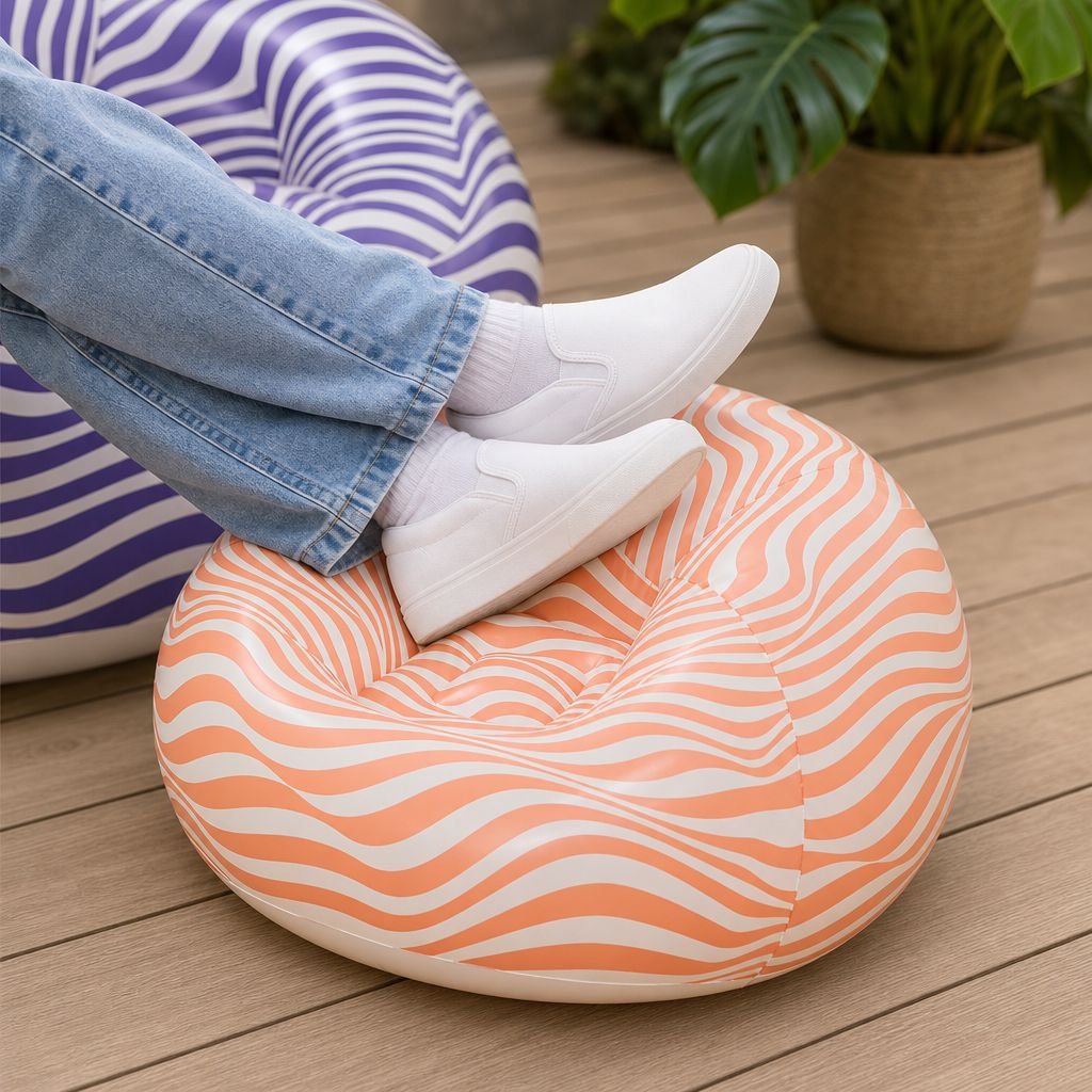 Flocking Lazy Sofa Recliner Set Inflatable Foldable Outdoor Lounge Sofa
