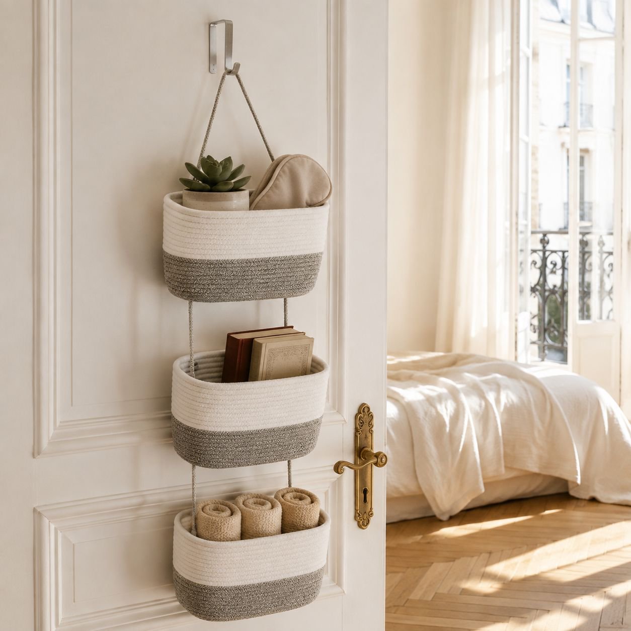 JMY panier suspendu à trois couches panier de rangement tissé en corde de coton