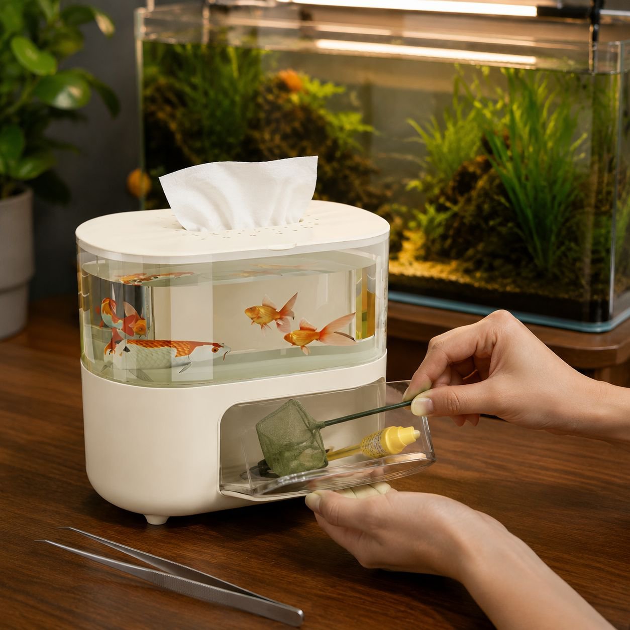 Fish tank tissue holder with double-layer structure