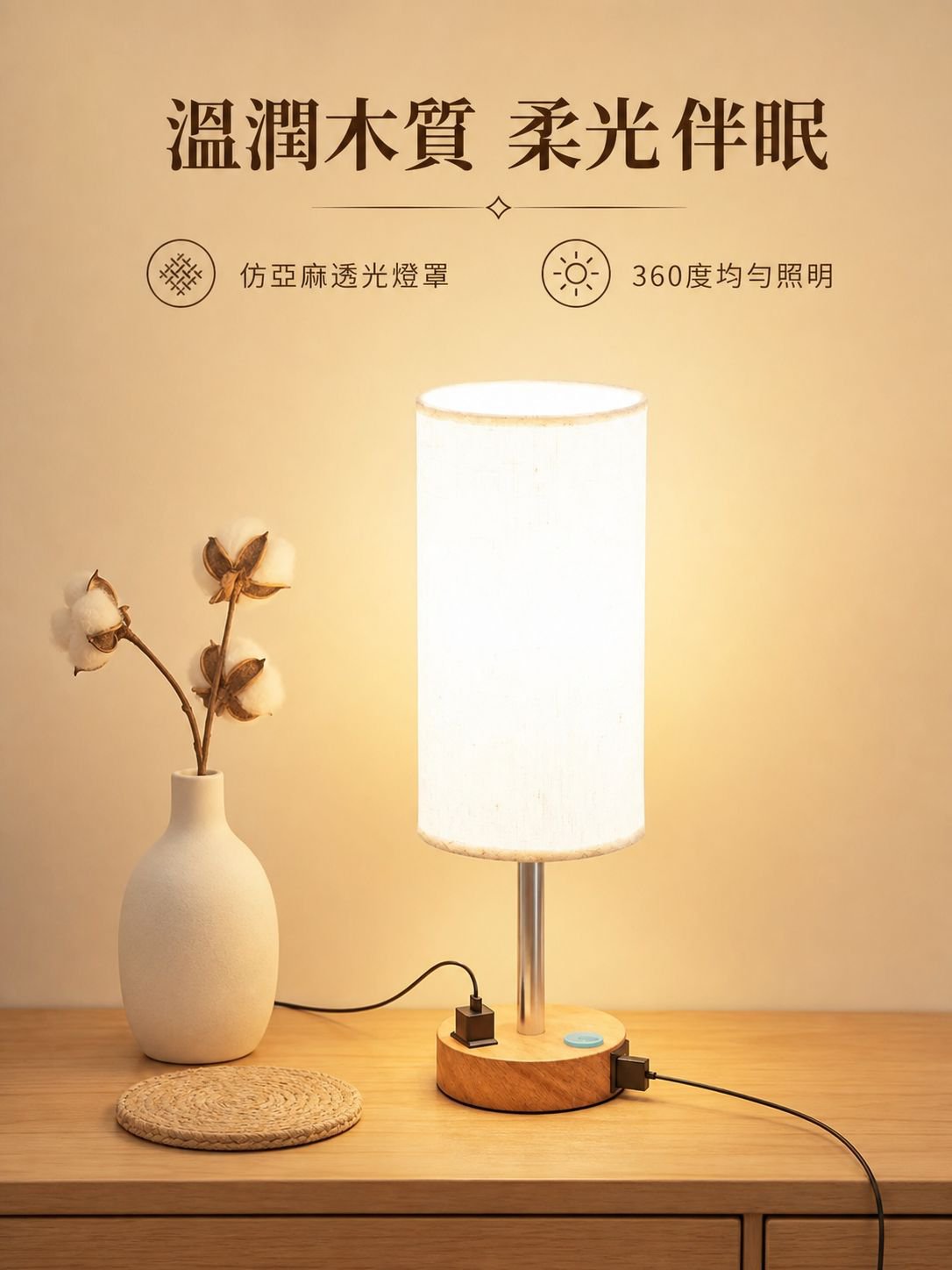 USB充電圓柱小夜燈