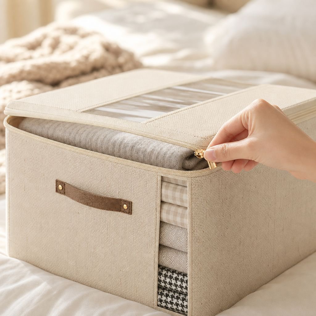 Double-window zipper storage box for easy visibility