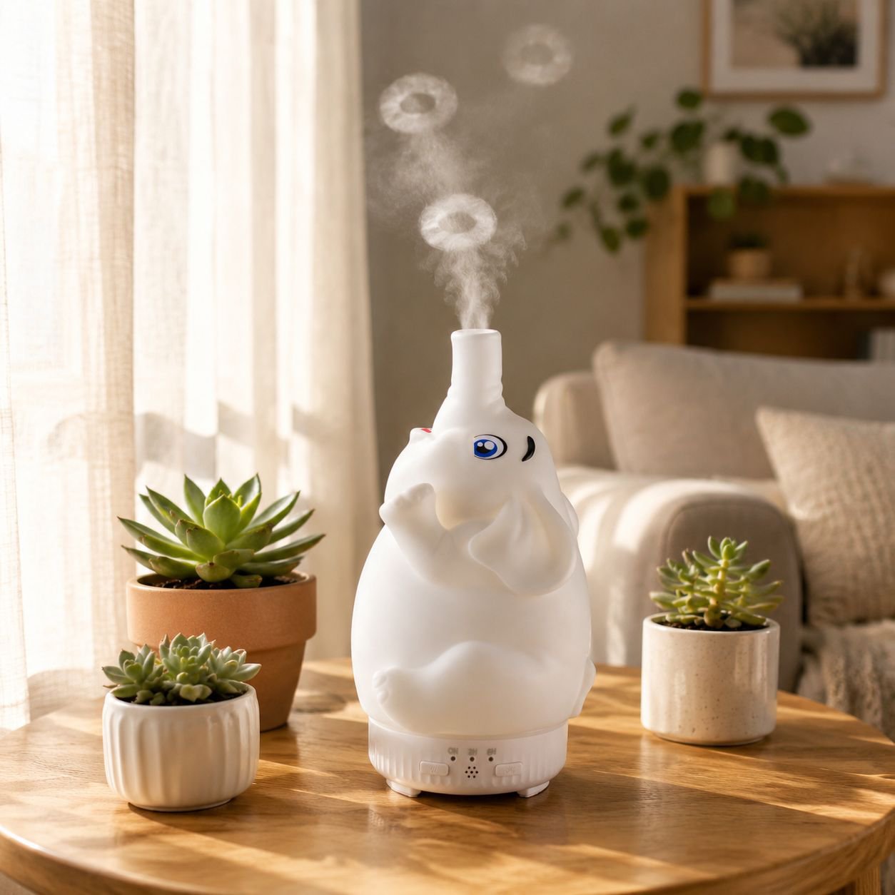 Difusor de Aromas con Siete Colores, Elefante Giratorio, Humidificador Mini Silencioso Estilo Medusa