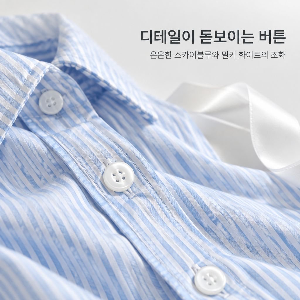 스타일리시한 루즈핏 스트라이프 상의 여성 롱 스타일 한국 디자인 셔츠