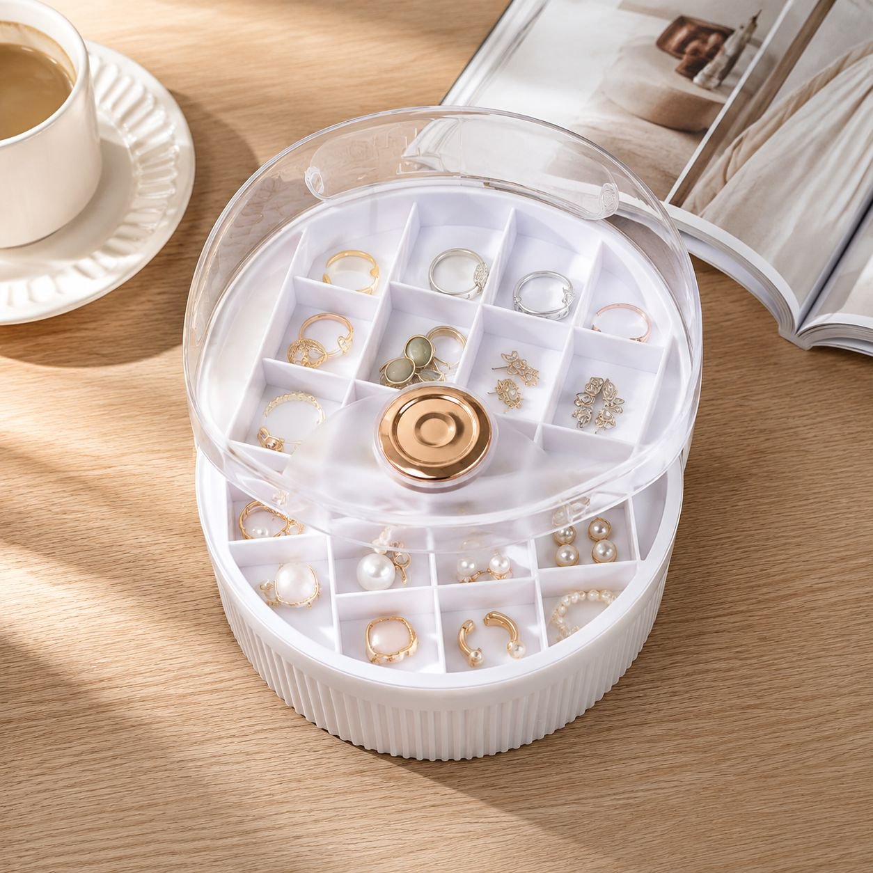 Travel-friendly jewelry storage box with double layers