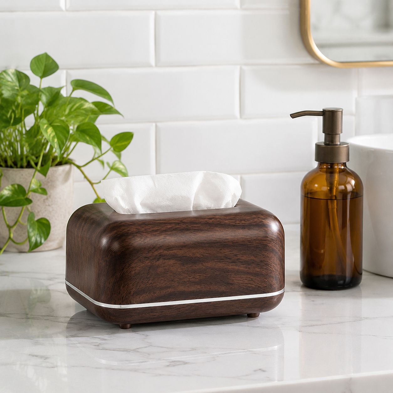 Luxury Walnut-Look Tissue Box – Multipurpose Tissue Storage for Living Room and Bedroom