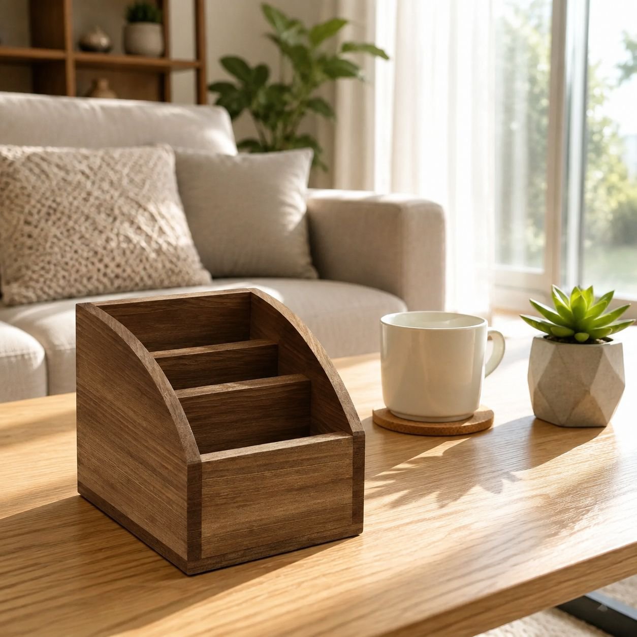 Organizador de mandos de madera multifuncional, estilo moderno