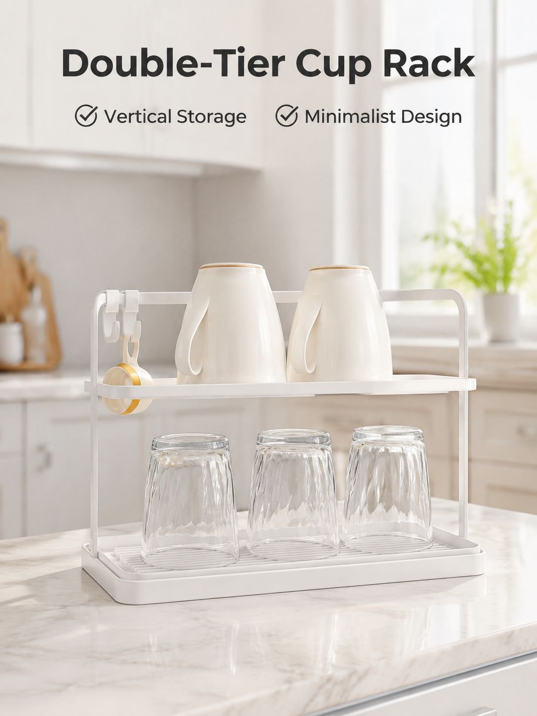 Double layer inverted drip cup holder, tea set, tea cup storage rack