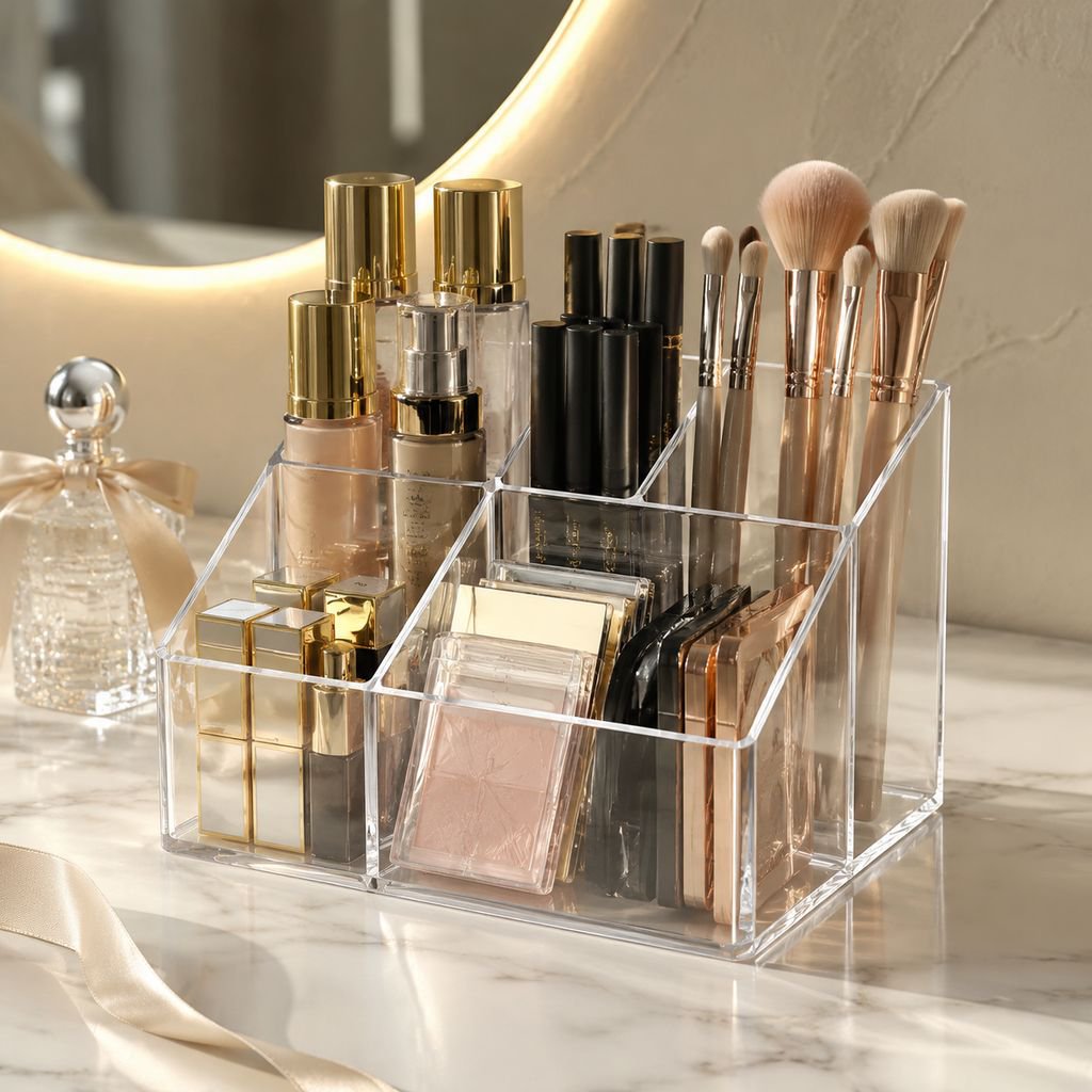 Desktop Storage Box for Cotton Pads, Puffs, and Skincare Products