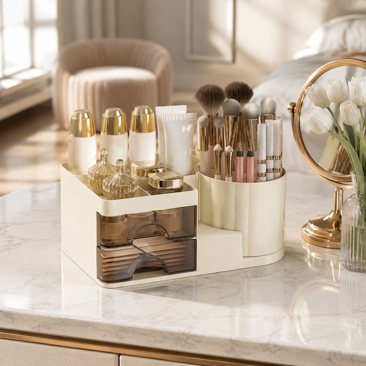 Desktop Cosmetic Storage Box Rotating Brush Tube Dust-proof Lipstick Rack