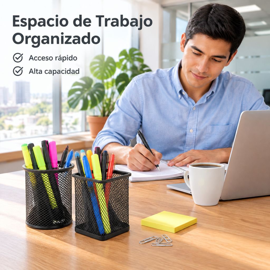 Organizador Redondo de Metal para Escritorio Escolar
