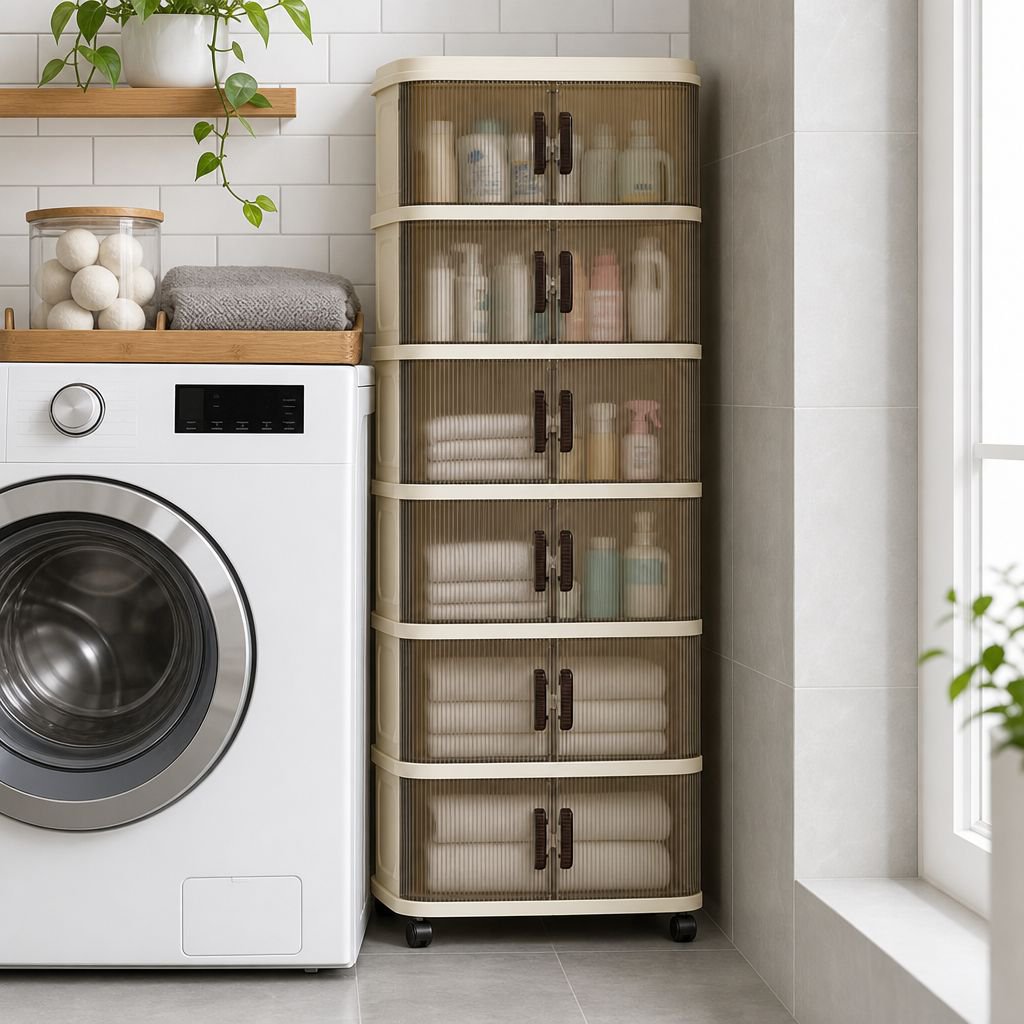 Foldable storage cabinet showcasing easy sliding mechanism