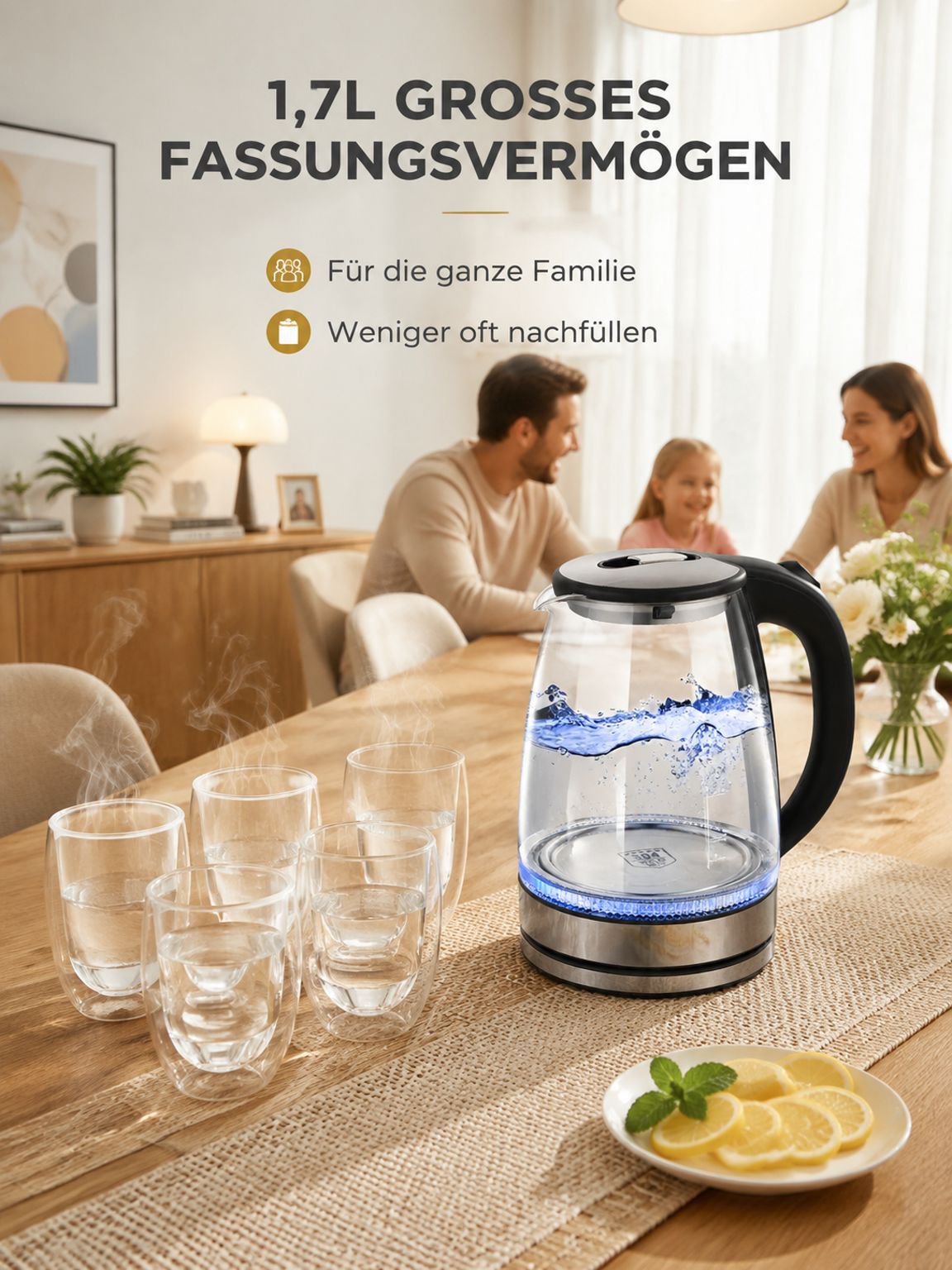 Glas-Wasserkocher mit Trockenlaufschutz