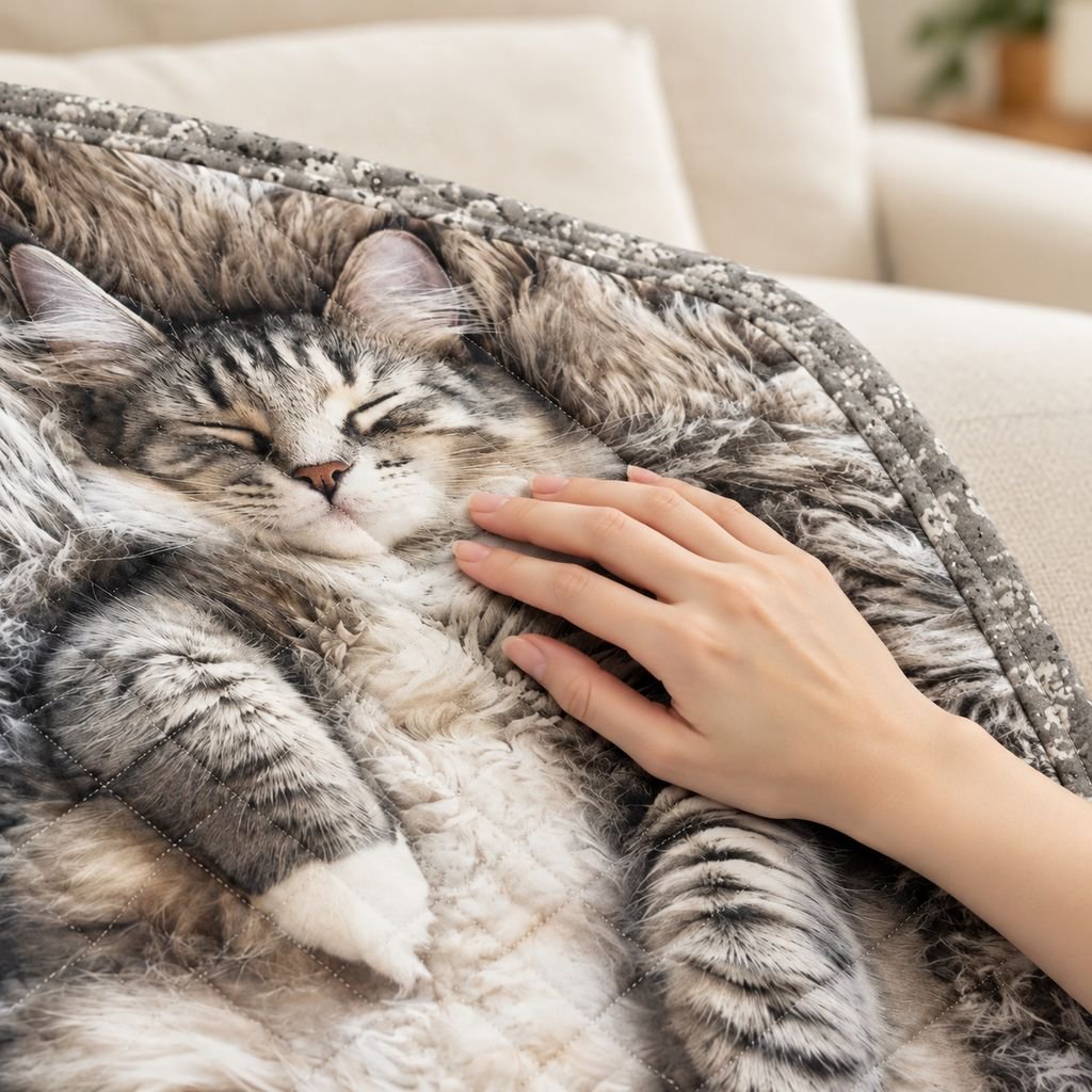 猫柄の持ち運びやすい薄手お昼寝ブランケット