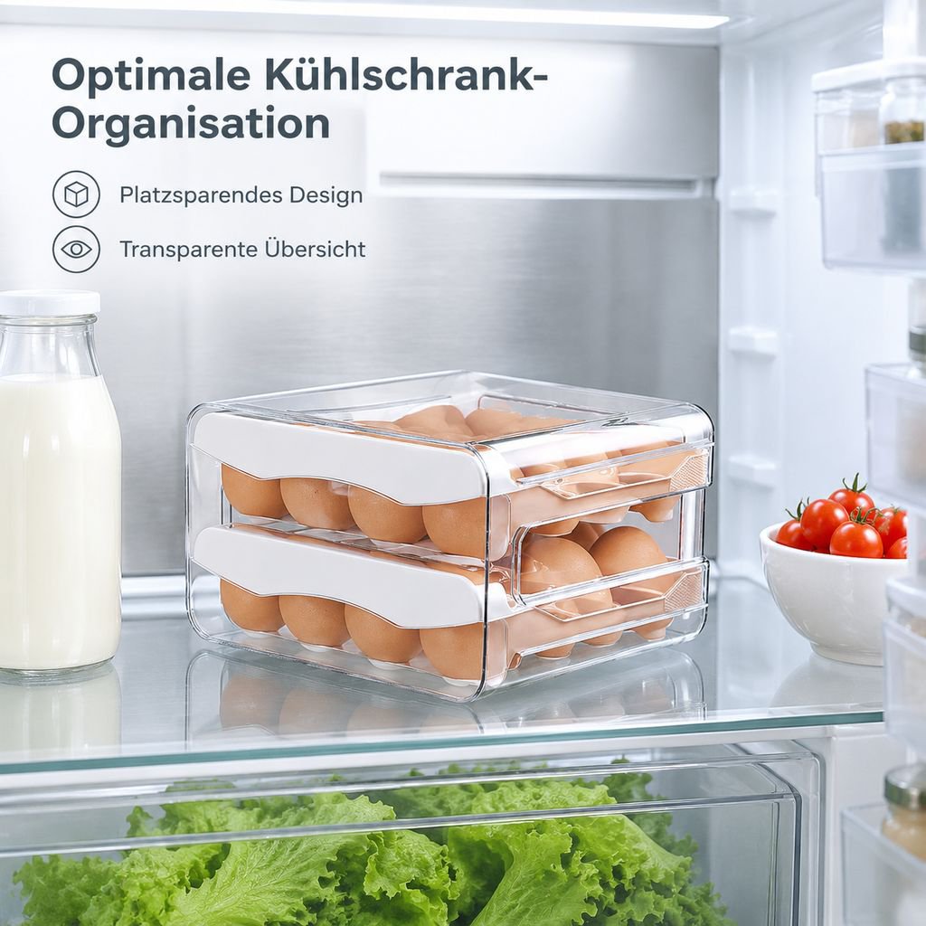 PET Eier-Aufbewahrungsbox 32 Fächer Schublade Kühlschrank Eierbox