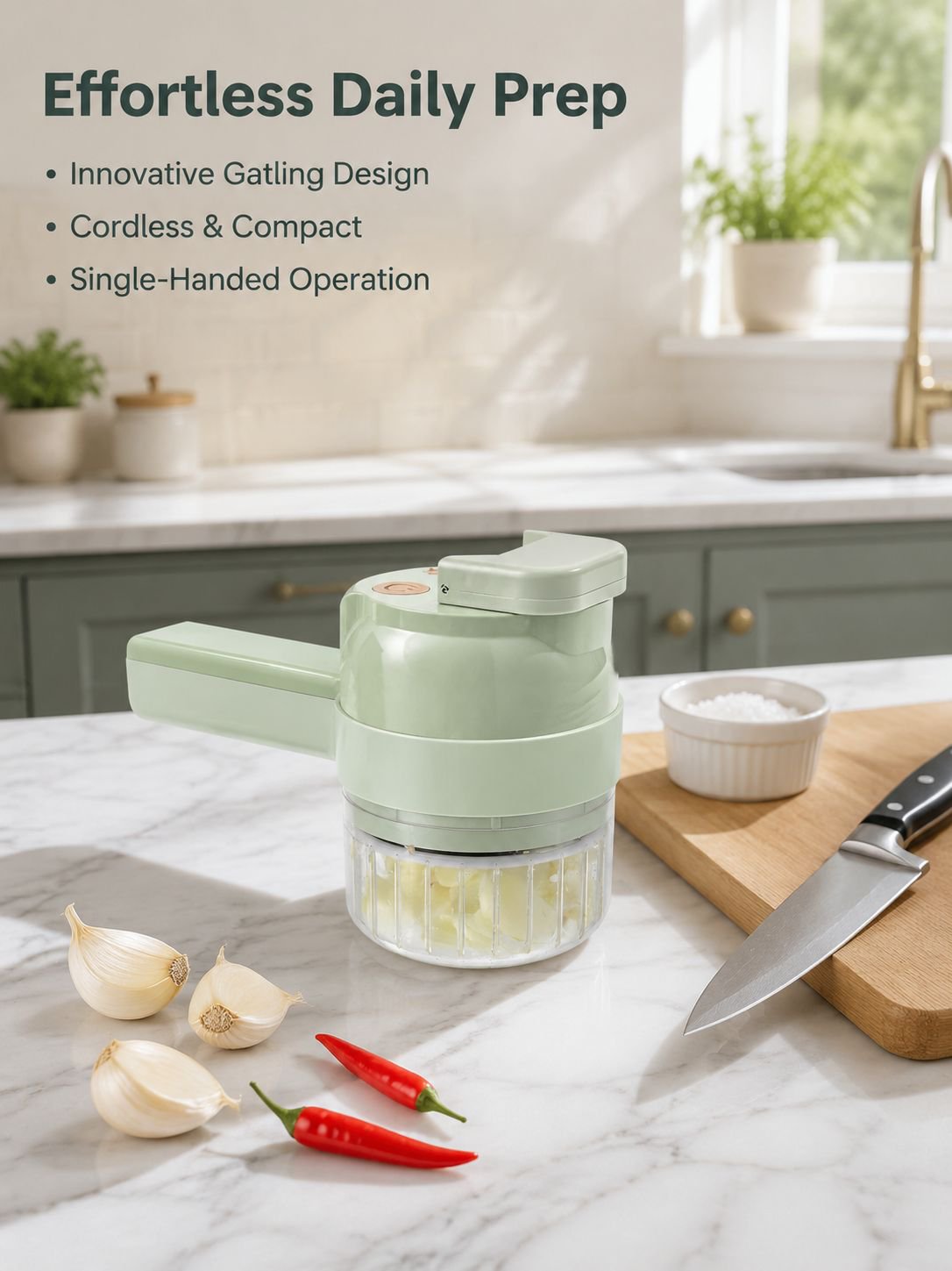 Multifunctional High-Speed Vegetable Slicer, Garlic Grinder, Gatling Gun Design
