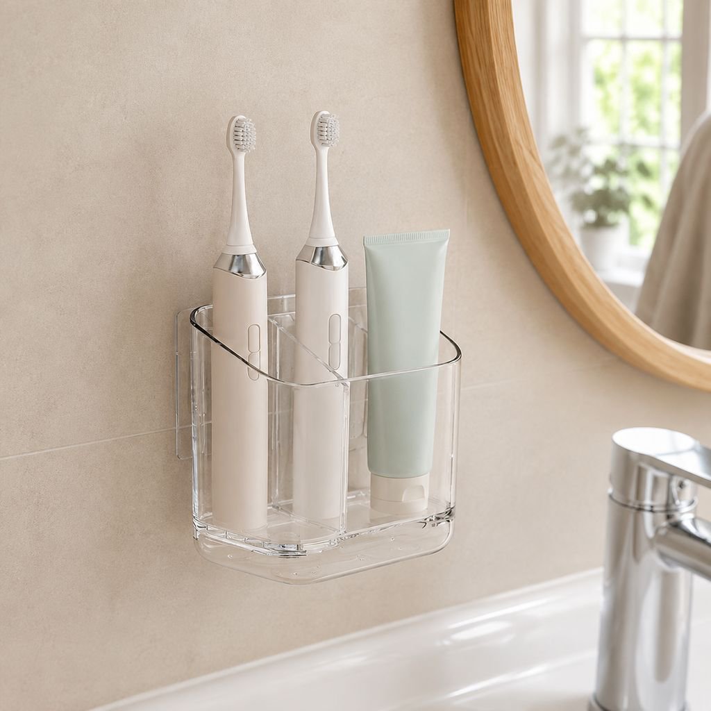 Easy to install bathroom organizer on wall