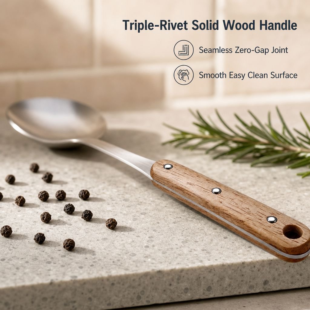 Thickened Stainless Steel Spatula with Wooden Handle for Home Cooking