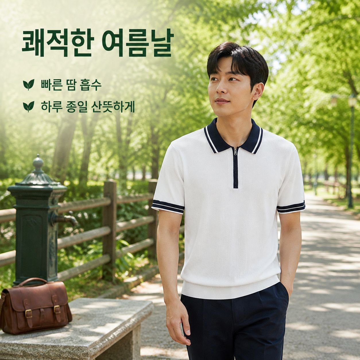 남성용 아이스 실크 컬러 블록 지퍼 폴로 반팔 셔츠