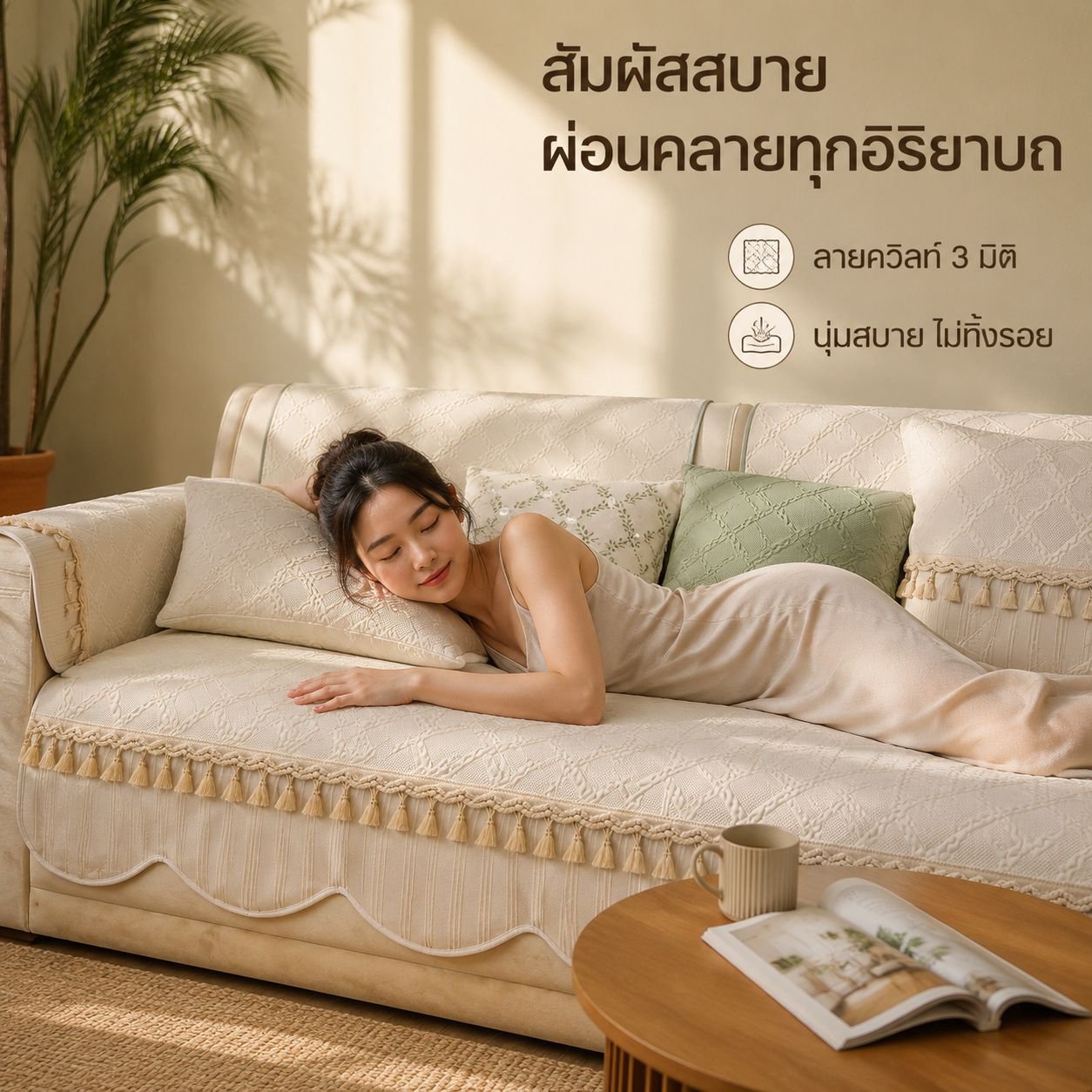 ผ้าคลุมโซฟาหรูหราป้องกันลื่น สำหรับใช้ในบ้าน