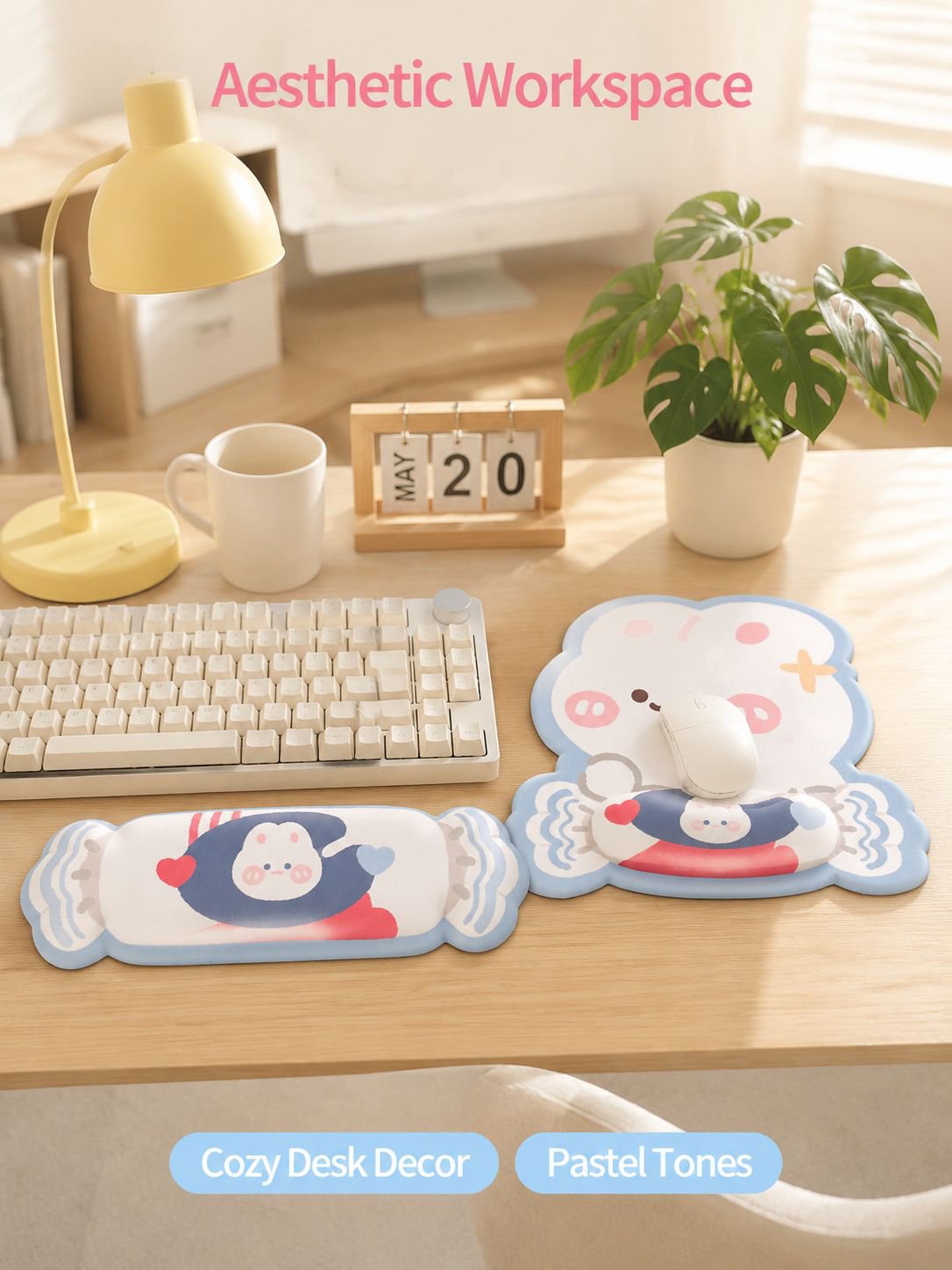 Cute Cartoon Wrist Rest Mouse Pad, Girls' Office Essential, White Rubber Keyboard Wrist Support
