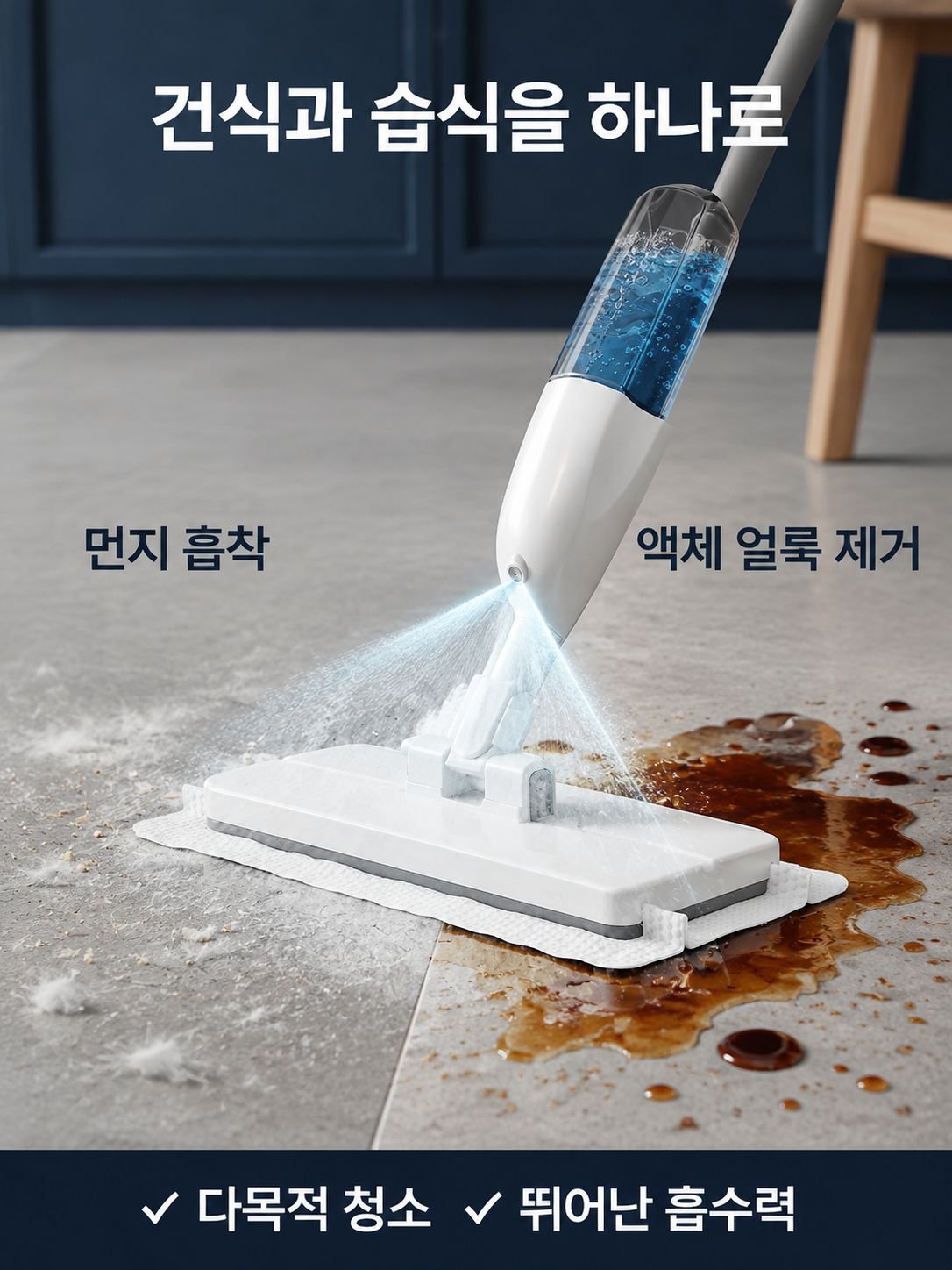 천걸레 분사형 평판 밀대걸레 교체용 걸레 소독액 추가 가능 건습 겸용 밀대걸레