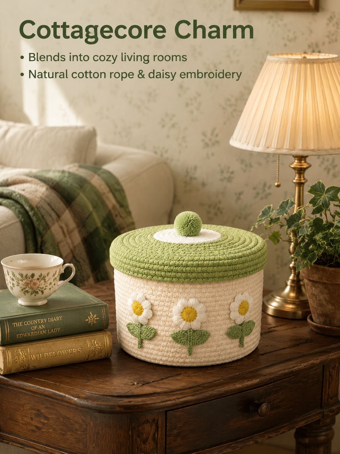 Lidded Cotton Woven Storage Basket