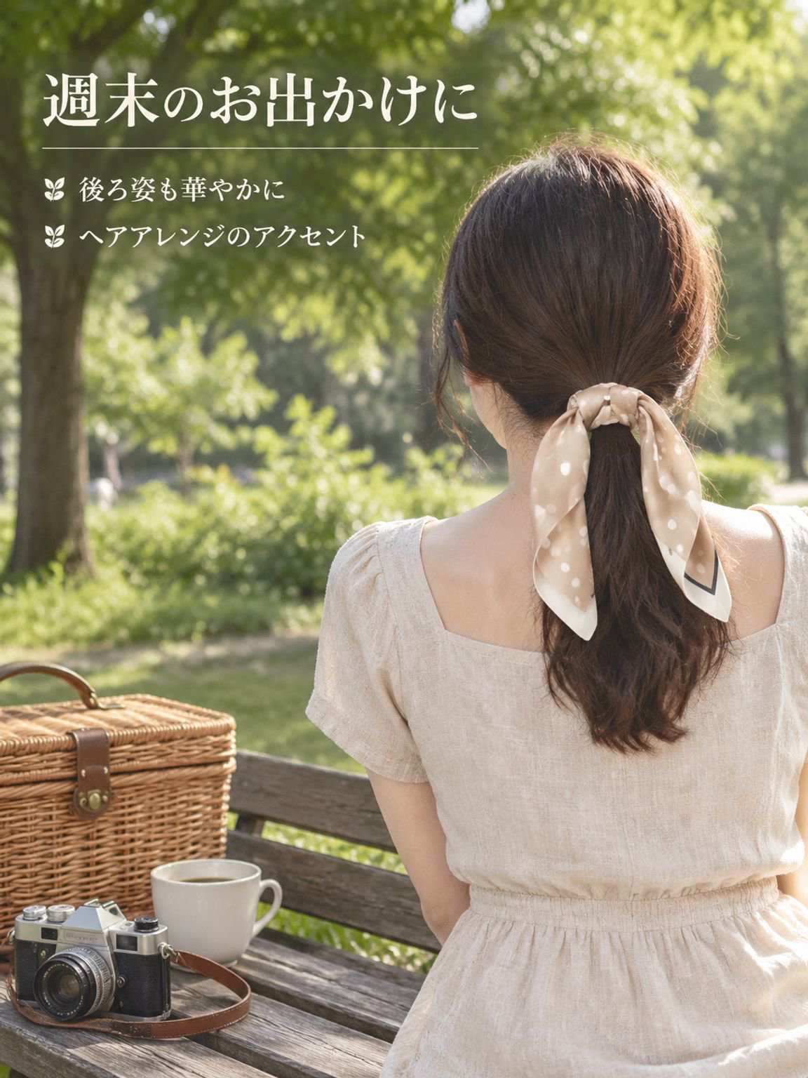 水玉模様のサテンスカーフ