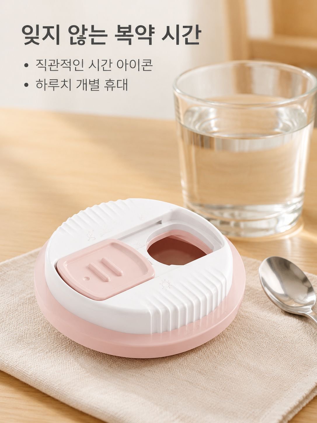 휴대용 약통 분리 수납함 하루 세끼 약품 소분함 약품 밀폐 알림 휴대용 약통