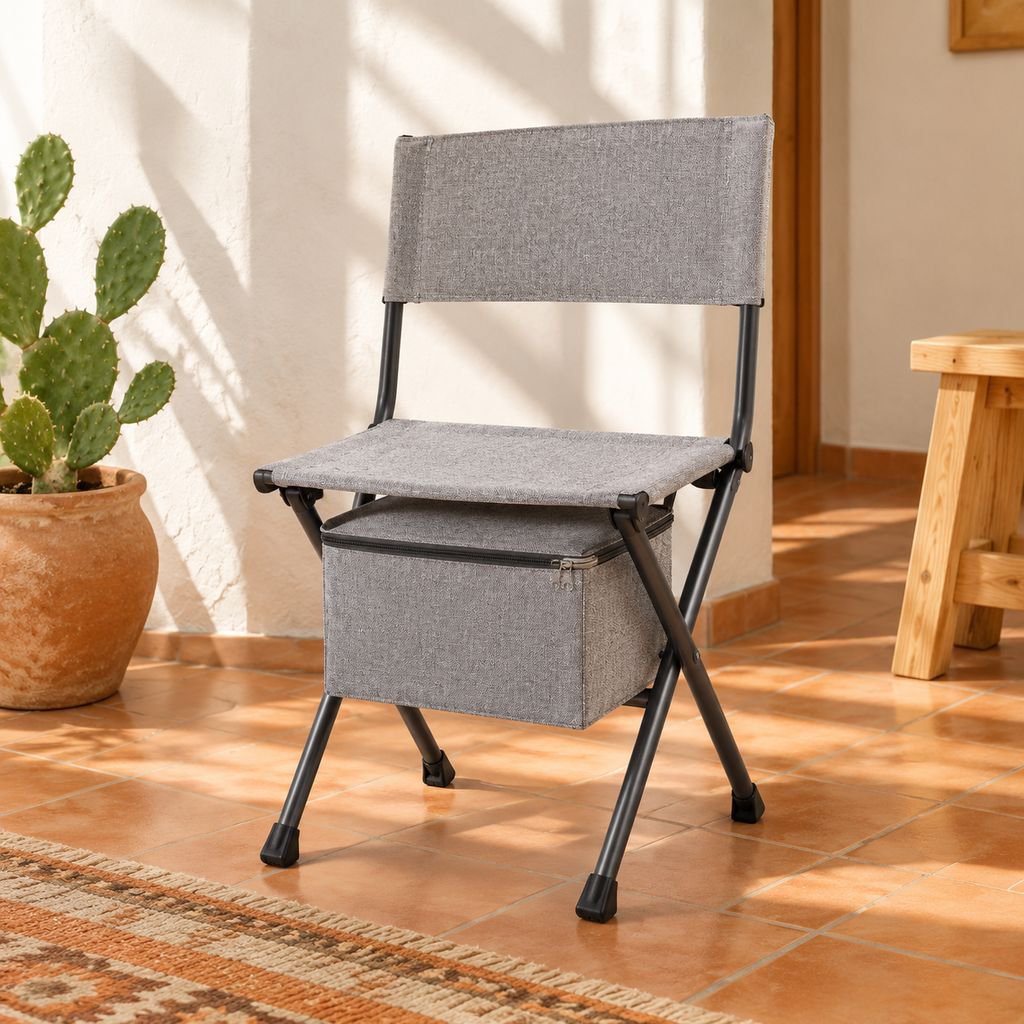 Silla plegable multifuncional con almacenamiento para botas