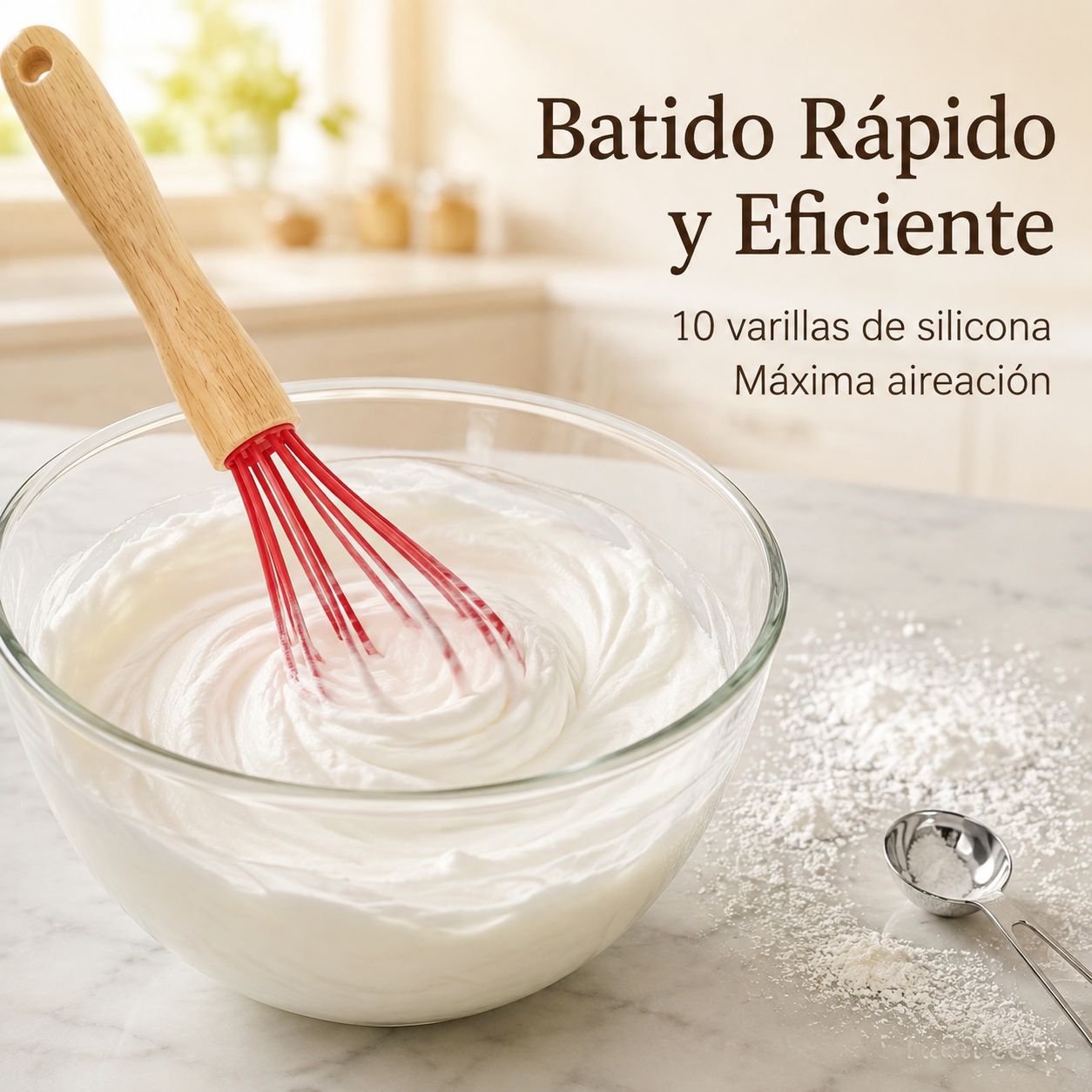 Batidor de huevos manual de silicona con mango de madera